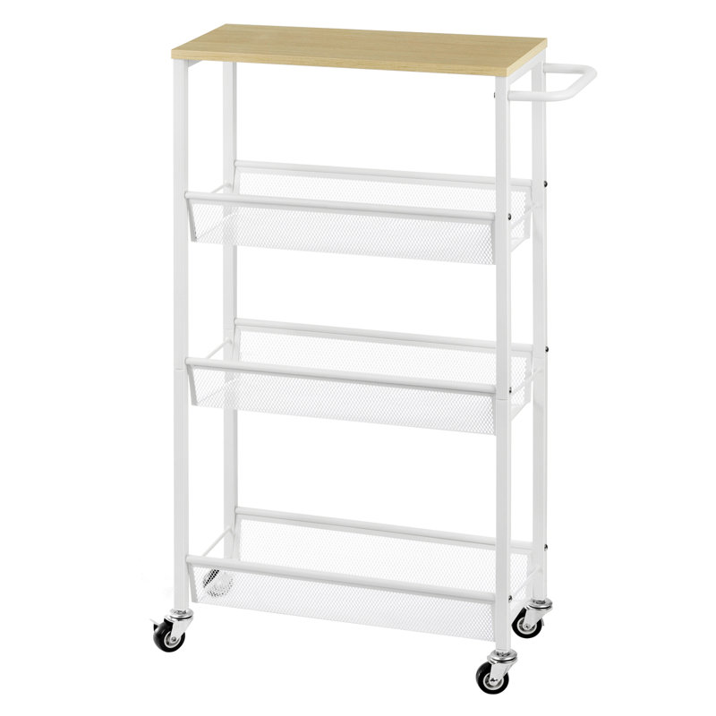 31.4'' H x 16.6'' W Utility Cart with Wheels, White/Natural