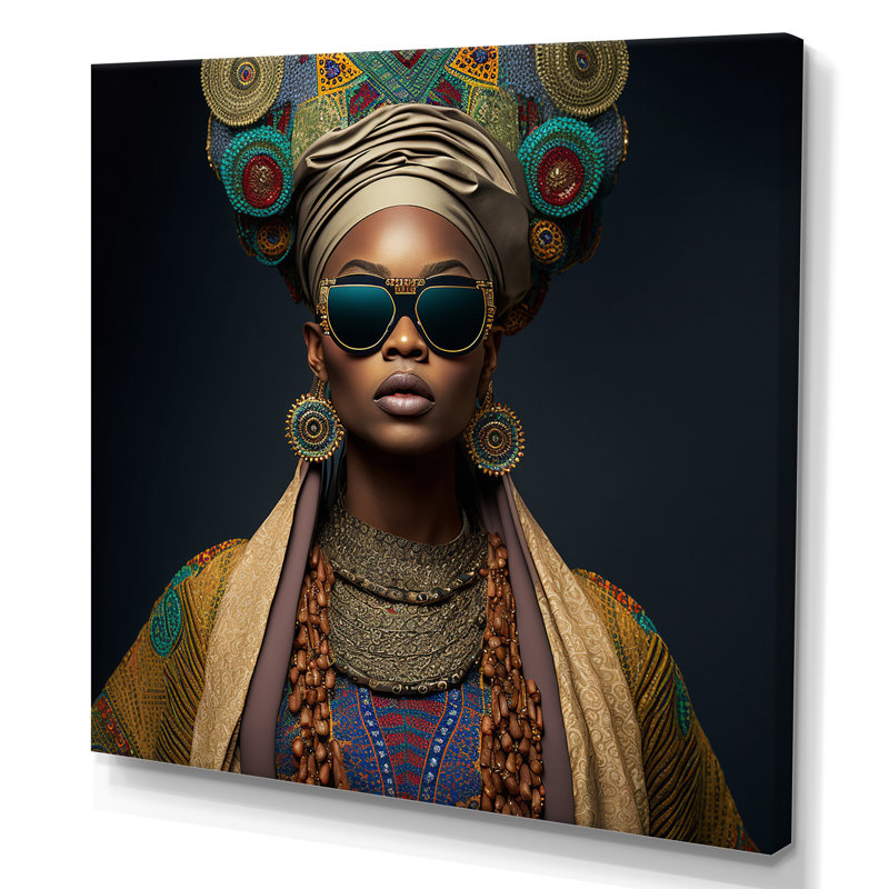 Princesse africaine avec bijoux en or - reproduction sur toile, L 36 po x H 36 po, Toile tendue