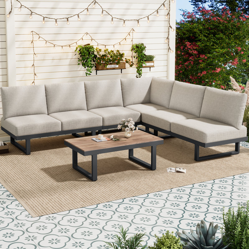 2-in-1 Convertible Corner Sofa Garden Set With Cushions