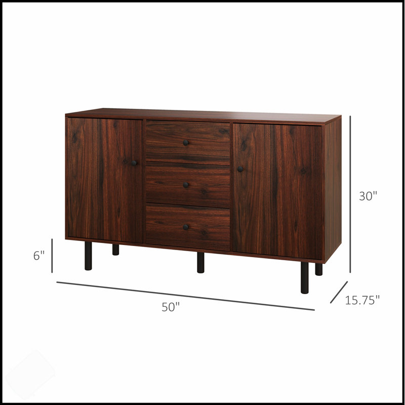 Rustic Brown Sideboard Buffet Cabinet With 2 Cupboards, 3 Drawers, And Adjustable Shelves For Versatile Storage And Display