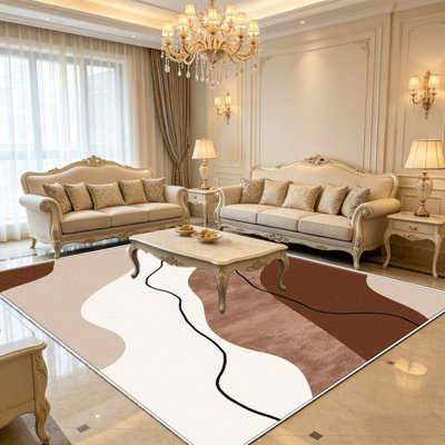 Tapis rétro brun et orange de 1 pièce, élégant tapis décoratif polyvalent, facile à nettoyer et à entretenir, meuble idéal pour la chambre à coucher, le salon, le couloir, le vestibule, le dortoir et le bureau afin de rafraîchir l'ambiance intérieure de votre maison