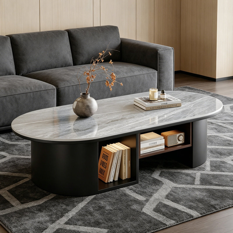 Table basse ovale en ardoise, 16.92" H x 51.18" L x 27.55" W