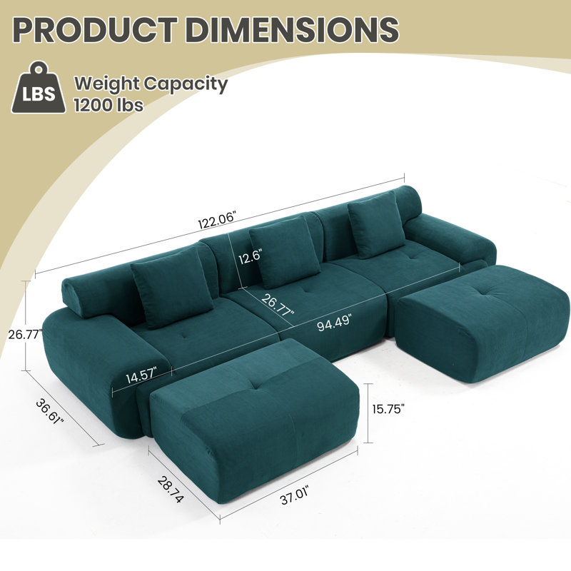 Canapé modulaire Boneless, Velours côtelé vert