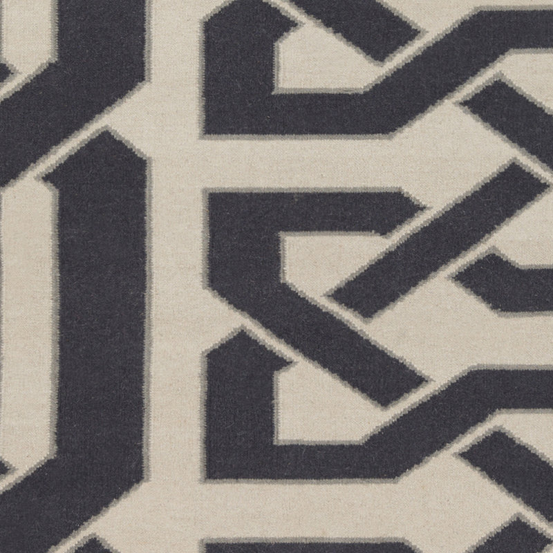 Tapis blanc / noir en laine tissé à plat à la main à motif abstrait Alameda, Rectangle 2 pi x 3 pi