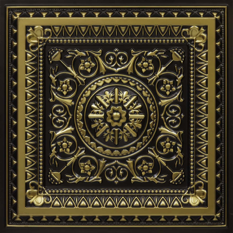 Antique Brass Faux Tin 24" Square Ceiling Tile Set