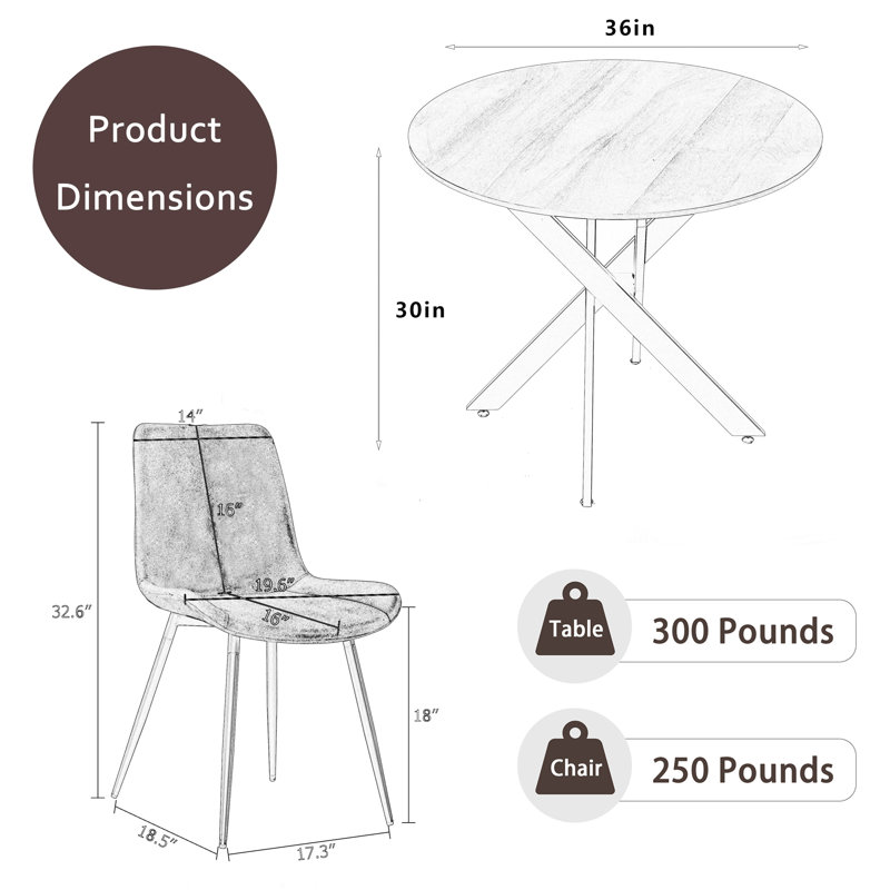 Table de cuisine et 4 chaises, Blanc, H 30 po x L 36 po x l 36 po