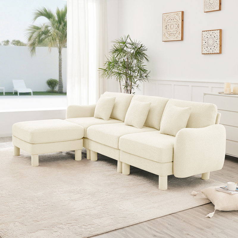 Canapé modulaire en L convertible en forme de L à 3 places Boucle, Beige