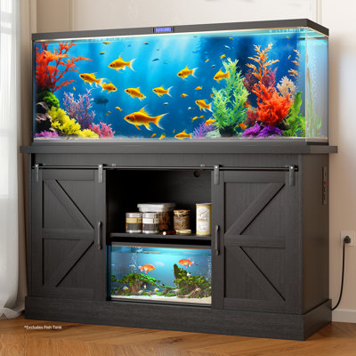 Réservoirs de poisson de 55 à 75 gallons Haven Ato, support de réservoir de reptile avec prise de courant et porte de grange coulissante, support de réservoir de poisson robuste avec rangement pour réservoirs de tortues / terrariums de reptiles