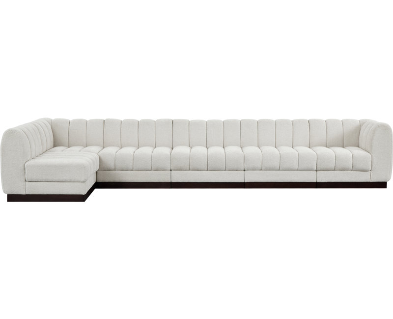 Quinn 6 - Piece Upholstered Sectional, Cream Chenille Fabric