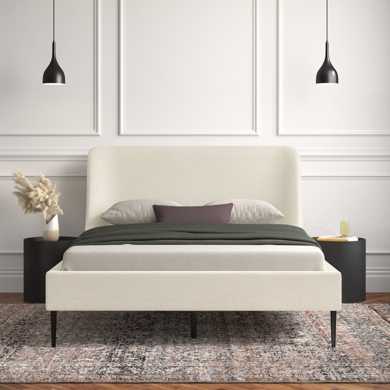 Venedy Upholstered Wingback Bed, Queen, Cream