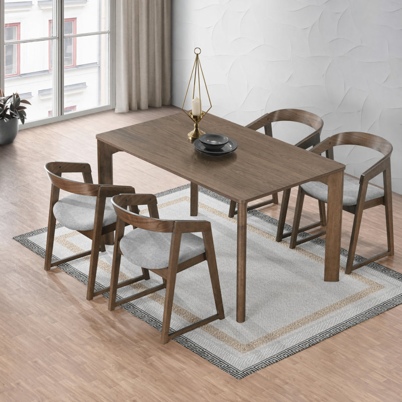 Ensemble de table de salle à manger 5 pièces en bois massif Avanti Modern, 4, Noyer