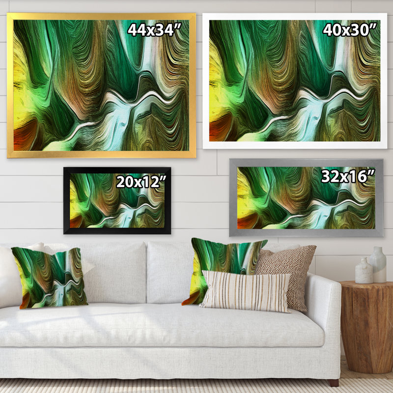 Vagues liquides dans les tons de vert IV - décoration murale moderne en toile, Cadre photo noir, H 8 po x l 12 po x P 1 po