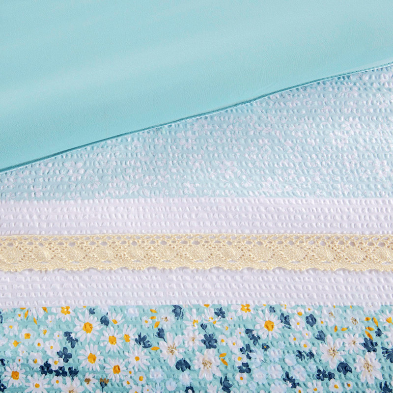 Polyester Comforter, King Comforter + 2 Pillowcases, Aqua Floral