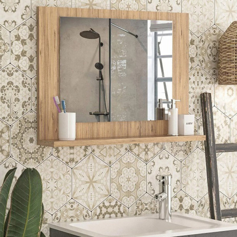 Ezpeleta 60mm W 45mm H Wall Mounter Requried Framed Medicine Cabinet Mirror 1 Fixed, Pine