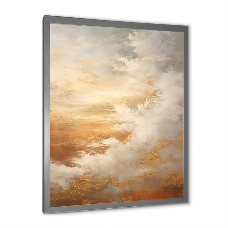 Nuage de minimalisme beige sur toile, Cadre photo argenté, H 40 po x l 30 po x P 1,5 po