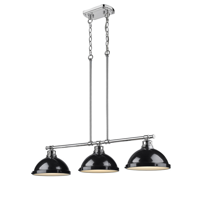Luminaire suspendu en forme de dôme à 3 lumières pour îlot de cuisine Drakeford, Chrome, Noir