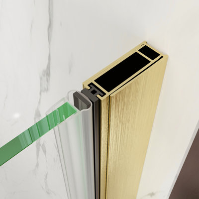 Porte de douche pivotante en verre de 34 à 36 po x H 72 po avec porte de 1/4 po Verre transparent, installation réversible pour des aménagements de salle de bain personnalisés, fonction anti-éclaboussures et finition dorée brossée, réglable à droite ou à gauche