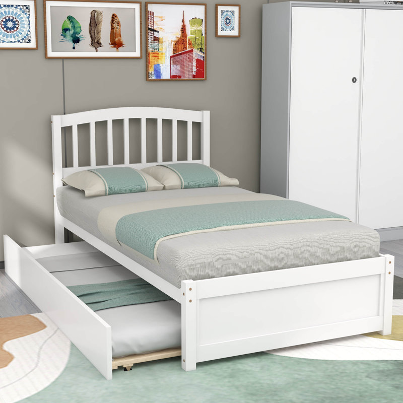 Betio Twin Platform Bed with Trundle, White