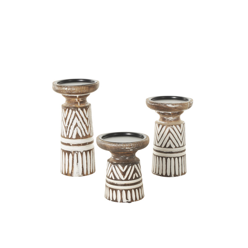 10.00'' H Wood Tabletop Candlestick, Matte Black