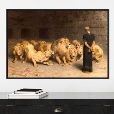 Daniel In The Lions Den 1872 by Briton Riviere - Floater Frame Print on Canvas