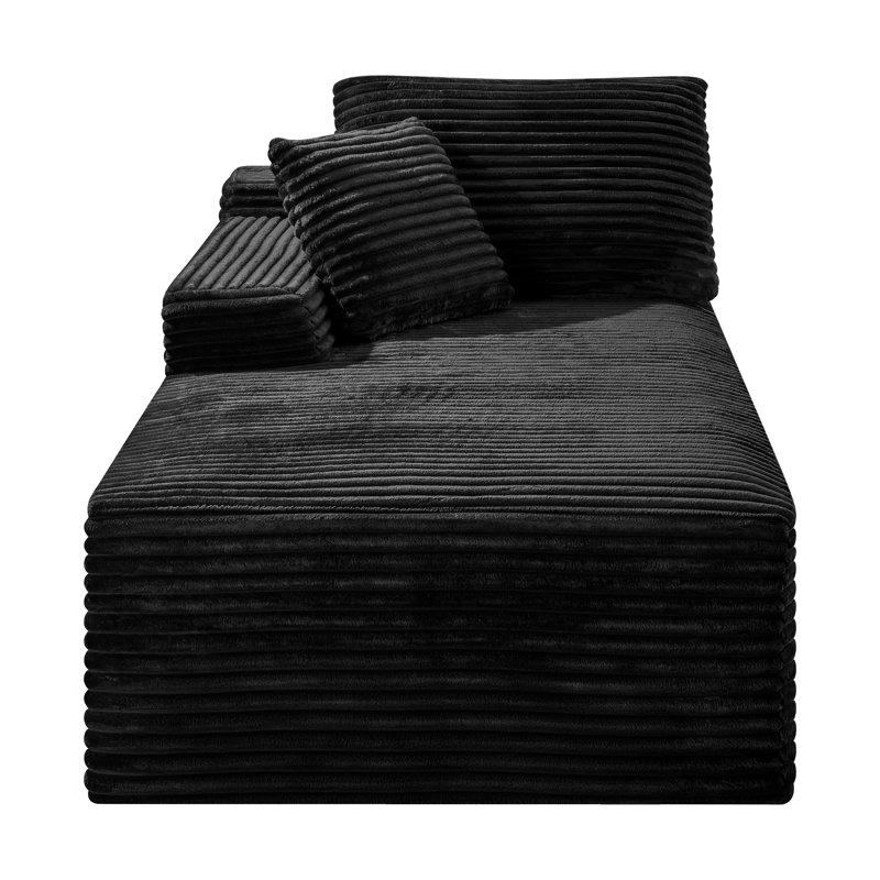 Canapé modulaire en velours côtelé noir avec accoudoirs sans accoudoirs pour salon et chambre à coucher, Noir