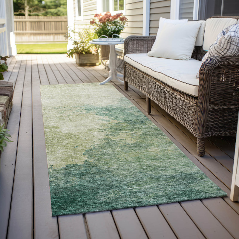 Machine Washable Indoor/Outdoor Cicel ACN1138 Green Rug, Runner 2'3" x 7'6"