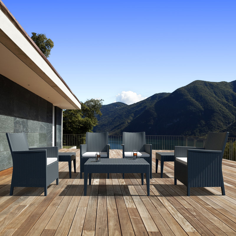 Tomeica 4 - Person Patio Conversation Set with Cushions, Dark Gray