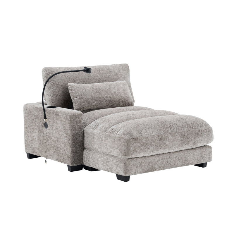 Canapé-lit double surdimensionné en chenille de 91 po avec porte-gobelet, port USB et support de téléphone, Gris