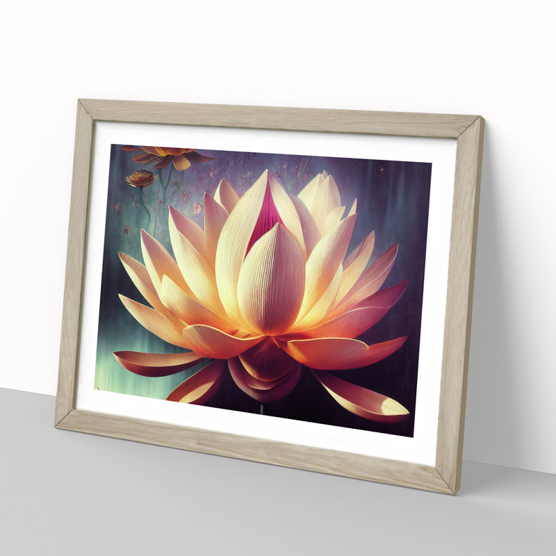 Striking Lotus Flower - Single Picture Frame Print, 46cm H x 64cm W x 2cm D, Oak