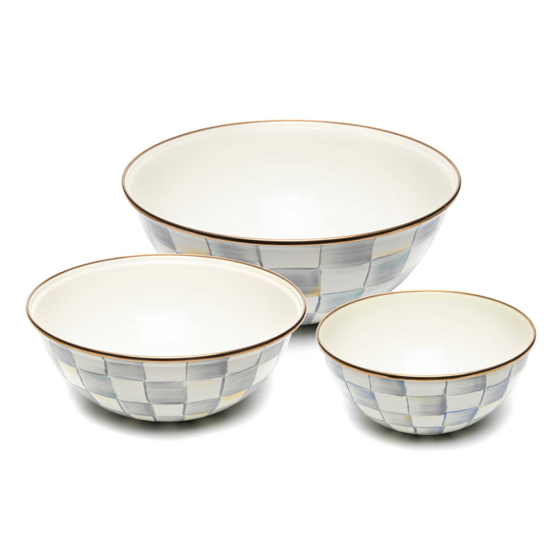Check Mixing Bowls, 3 - Piece Set, White/Gray