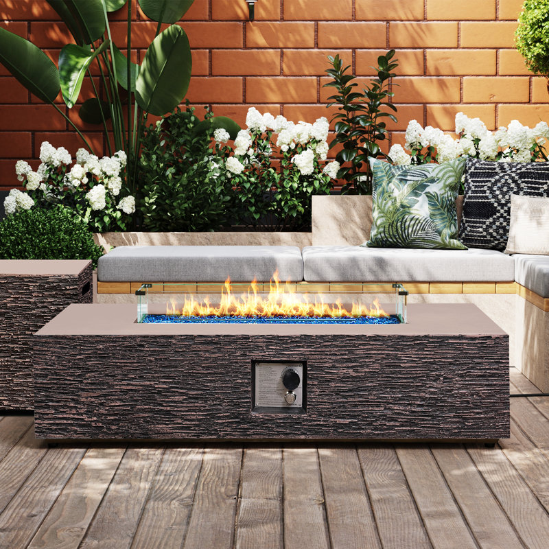  56-Inch Rectangle Magnesium Oxide Gas Fire Pit Table, Includes Tank Cover and Wind Guard, Red, Rectangle