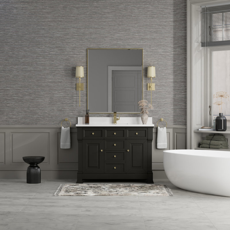 Brookfield 48'' W Single Vanity, Single Hole, White Zeus, Black Onyx