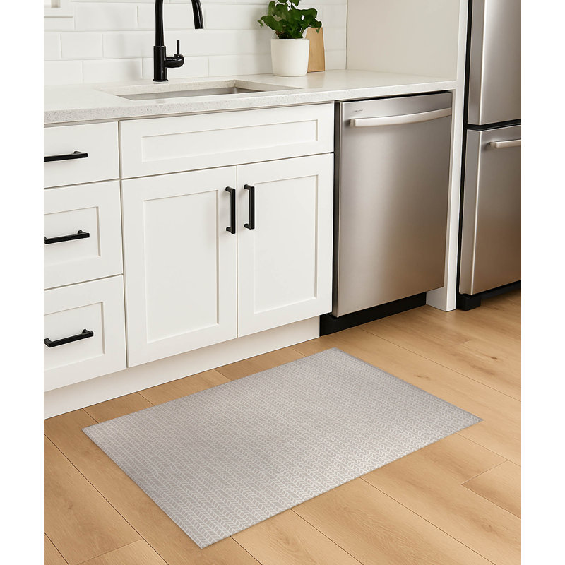 Chevron Feather Lightweight Non-Slip Kitchen Mat, Rectangle 4' x 6', Taupe