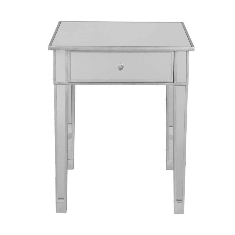 Mirage Matte Silver Mirrored Accent End Table with Storage