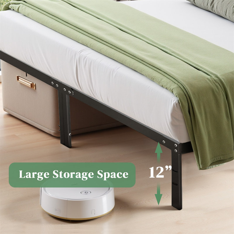 Metal Platform Bed Frames Mattress Foundation With Steel Slat Support, No Box Spring Needed, Storage Space Under Base, Easy Assembly