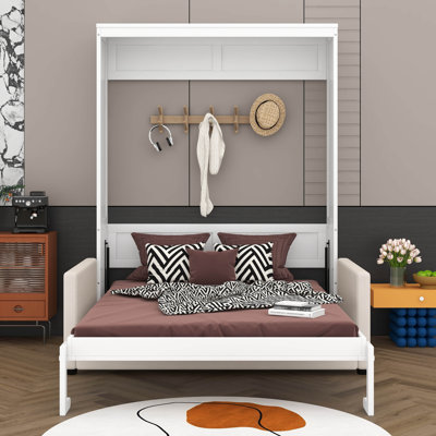 Queen Size Murphy Bed Wall Bed With Cushion, Foldable Wall Bedframe, Space-Saving Design For Home Office