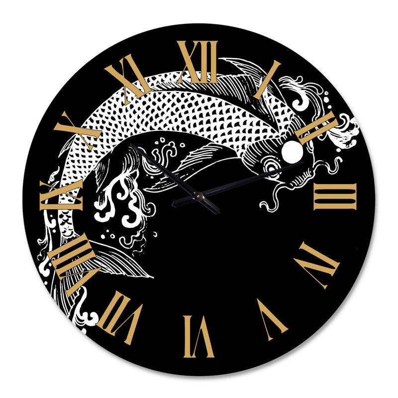 Chinoiserie Koi Fish I - Horloge murale traditionnelle, Surdimensionné