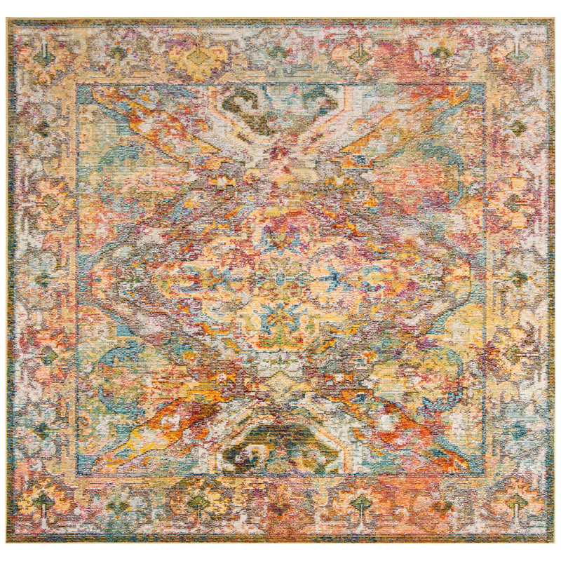 Tapis oriental bleu clair / orange Servin, Carré 7 pi