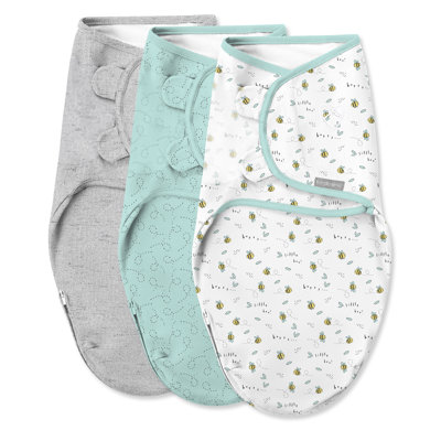 Swaddle SwaddleMe par Ingenuity Easy change pour bébé, taille 0-3 mois, 7 à 14 livres, fermeture à glissière facile à changer - étoiles filantes - petites abeilles
