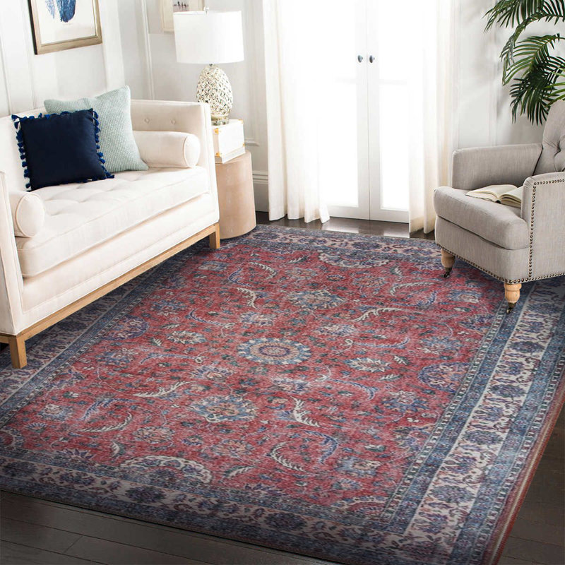 Tapis décoratif bleu marine rétro à motif tissé rétro, Rectangle 6 pi 11 po x 10 pi 3 po