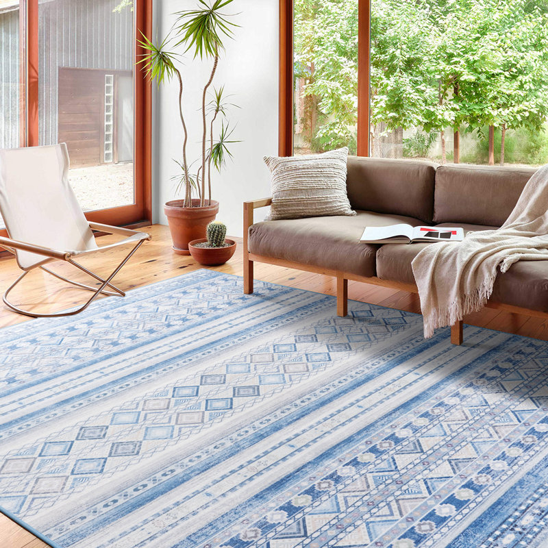 Wymond  Machine Washable Moroccan Area Rug Aztec Geometric Carpet With Non-Slip Backing, Rectangle 5' x 8'