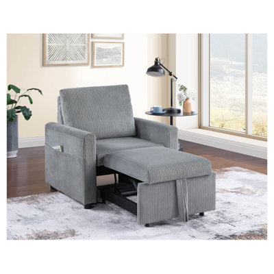 Fauteuil convertible en velours côtelé l 32,5 po Oswin avec méridienne coulissante et poches latérales