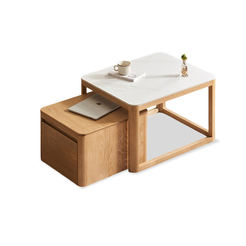 Table basse carrée en bois massif et en pierre frittée Burlywood