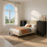 Ensemble de chambre à coucher 3 pièces (2 commodes + 1 lit) Lit plateforme capitonné à oreilles + commode haute à 5 tiroirs