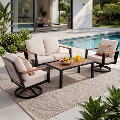  4-Person Outdoor Conversation Sets With Loveseat and Swivel Rocking Chair