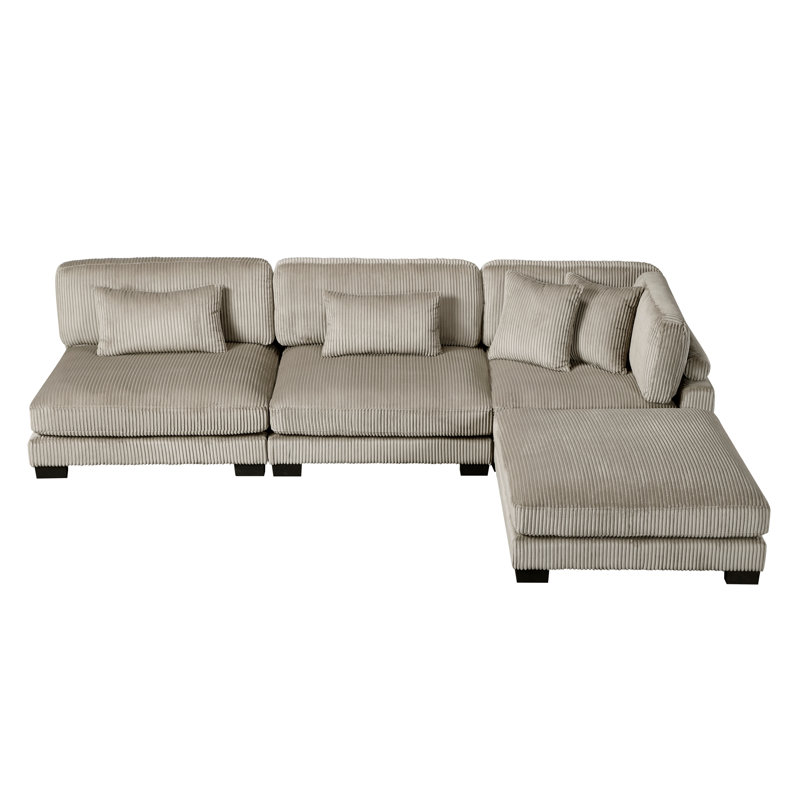 Canapé modulaire 4 pièces avec repose-pieds Koah, Taupe Corduroy
