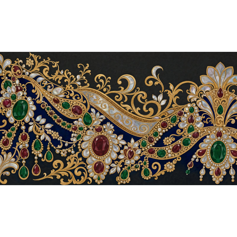 Papier peint ornemental orné de fleurs et de papier peint filigrane doré, 200 po x 120 po, Peler et coller