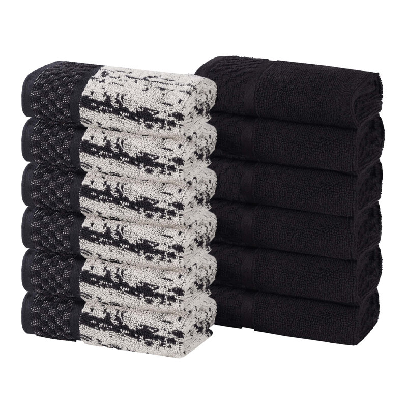 Essuie-mains en jacquard Lisse, Noir - ivoire