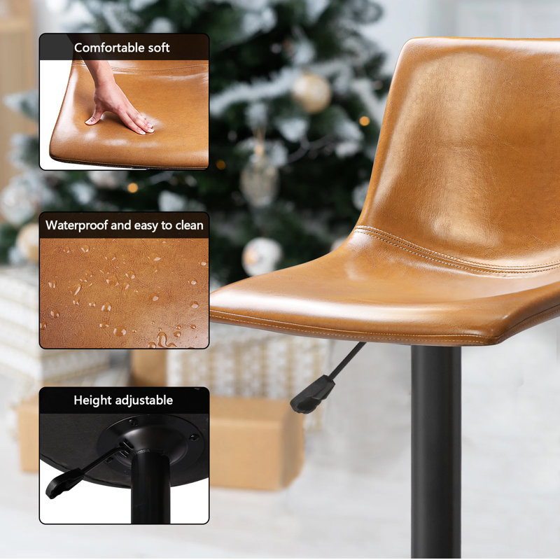 Halima Swivel Upholstered Adjustable Height Counter Stool with Metal Frame, Brown