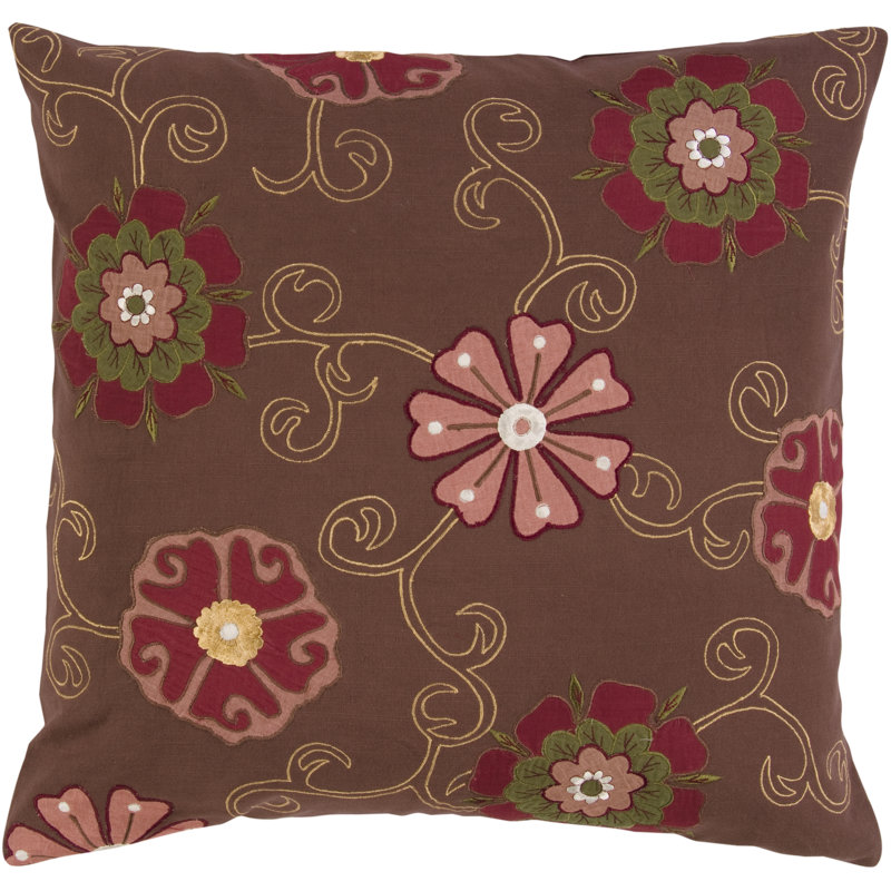 Floral Cotton Throw Pillow, Down